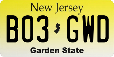 NJ license plate B03GWD