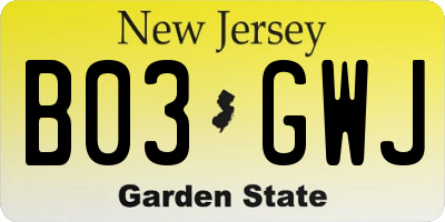 NJ license plate B03GWJ