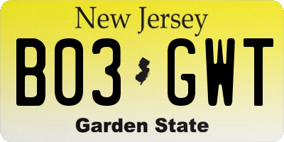NJ license plate B03GWT