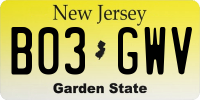 NJ license plate B03GWV