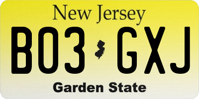 NJ license plate B03GXJ