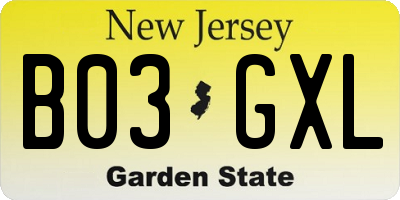 NJ license plate B03GXL