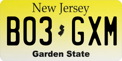 NJ license plate B03GXM