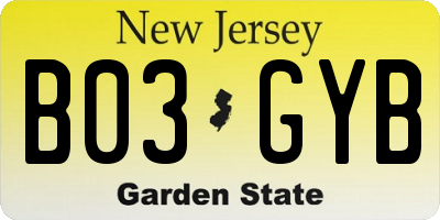 NJ license plate B03GYB