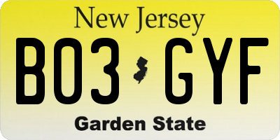 NJ license plate B03GYF