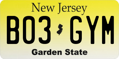 NJ license plate B03GYM