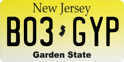 NJ license plate B03GYP