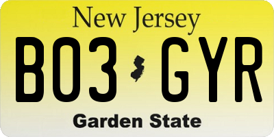 NJ license plate B03GYR