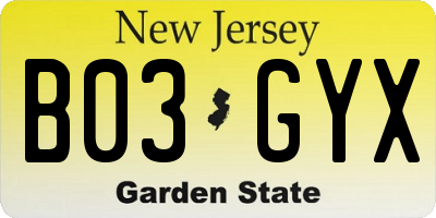 NJ license plate B03GYX