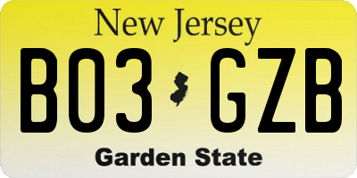 NJ license plate B03GZB