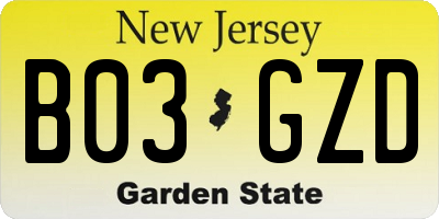 NJ license plate B03GZD
