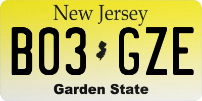NJ license plate B03GZE