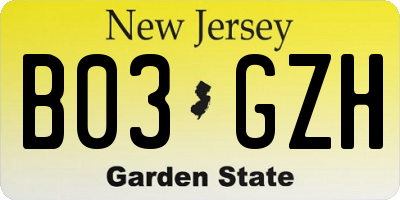 NJ license plate B03GZH