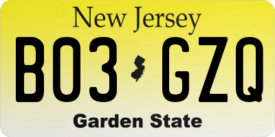 NJ license plate B03GZQ