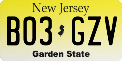 NJ license plate B03GZV