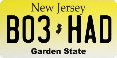 NJ license plate B03HAD