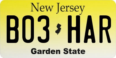 NJ license plate B03HAR