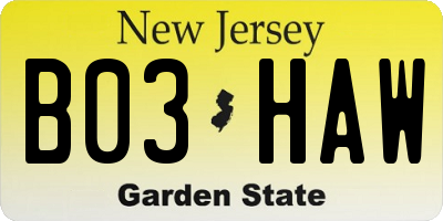 NJ license plate B03HAW