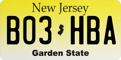 NJ license plate B03HBA