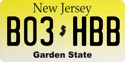 NJ license plate B03HBB