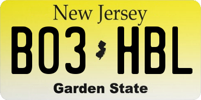 NJ license plate B03HBL