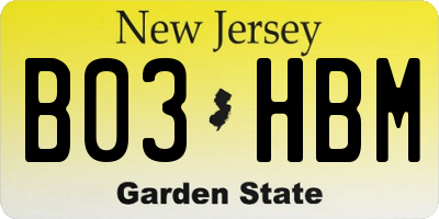 NJ license plate B03HBM