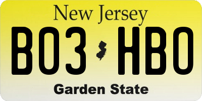 NJ license plate B03HBO