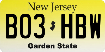 NJ license plate B03HBW