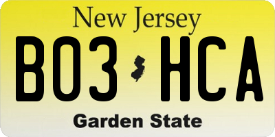 NJ license plate B03HCA