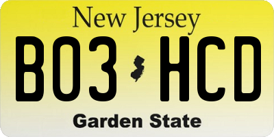 NJ license plate B03HCD