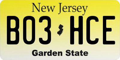 NJ license plate B03HCE