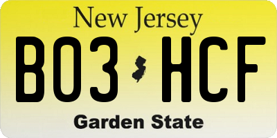 NJ license plate B03HCF