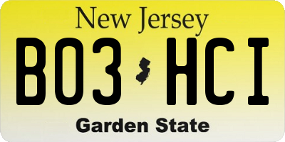 NJ license plate B03HCI