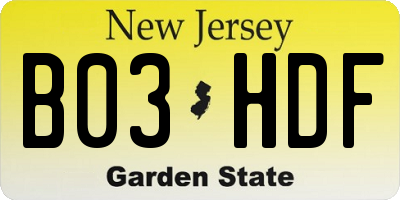 NJ license plate B03HDF