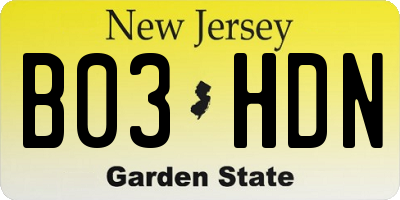 NJ license plate B03HDN