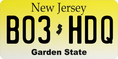 NJ license plate B03HDQ