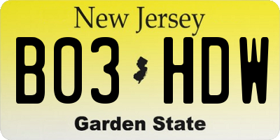 NJ license plate B03HDW