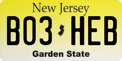 NJ license plate B03HEB