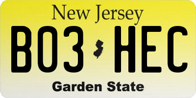 NJ license plate B03HEC