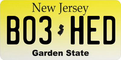 NJ license plate B03HED