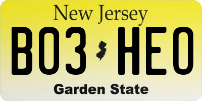 NJ license plate B03HEO