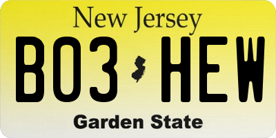 NJ license plate B03HEW