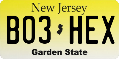 NJ license plate B03HEX