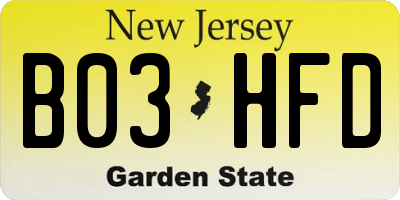 NJ license plate B03HFD