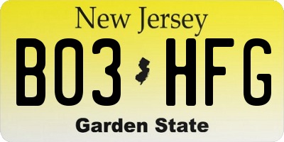 NJ license plate B03HFG