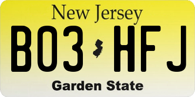 NJ license plate B03HFJ
