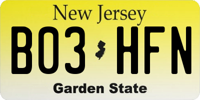 NJ license plate B03HFN