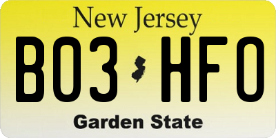 NJ license plate B03HFO