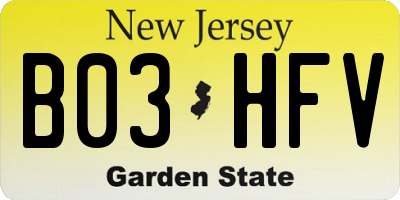 NJ license plate B03HFV
