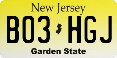 NJ license plate B03HGJ